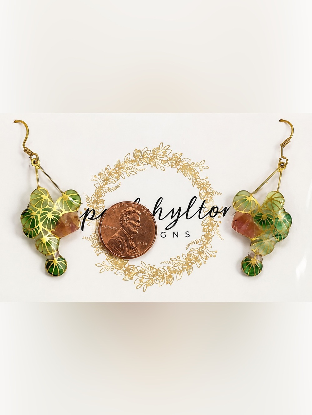 April Hylton Designs Vintage Inspired Green Floral Resin Drop Earrings NWT - Picture 6 of 6